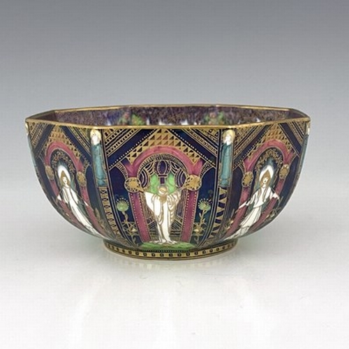 878 - Daisy Makeig-Jones for Wedgwood, a Fairyland lustre octagonal bowl, Running Figures interior, the ex... 