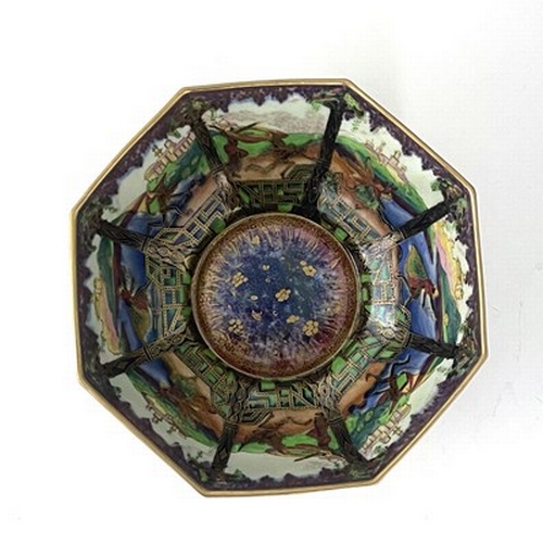 878 - Daisy Makeig-Jones for Wedgwood, a Fairyland lustre octagonal bowl, Running Figures interior, the ex... 