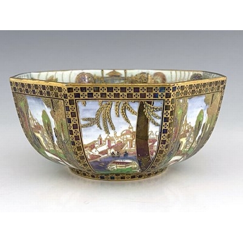 880 - Daisy Makeig-Jones for Wedgwood, a Fairyland lustre octagonal bowl, Bird in a Hoop interior around a... 