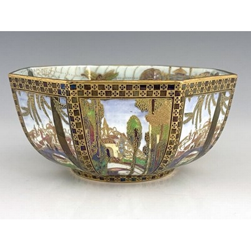 880 - Daisy Makeig-Jones for Wedgwood, a Fairyland lustre octagonal bowl, Bird in a Hoop interior around a... 