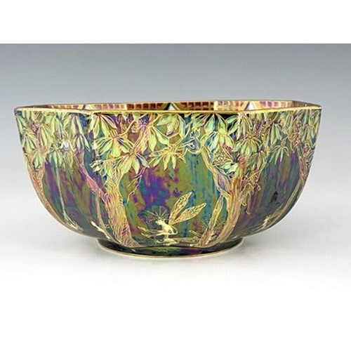 881 - Daisy Makeig-Jones for Wedgwood, a Fairyland lustre octagonal bowl, Ship and Mermaid interior, the e... 