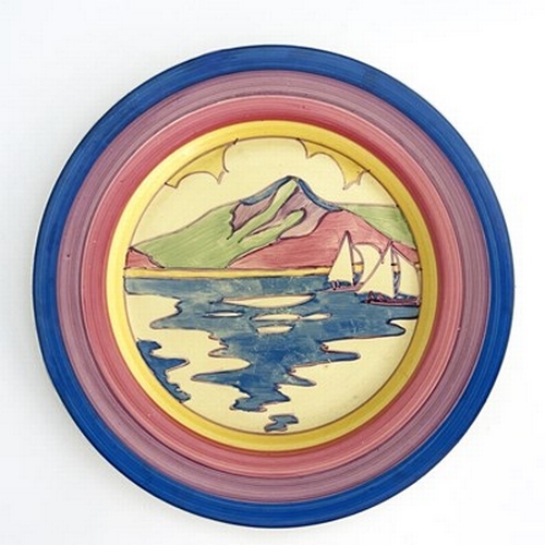 888 - Clarice Cliff for Newport Pottery, a Gibraltar plate, concentric ring border, Bizarre marks, 23cm di... 