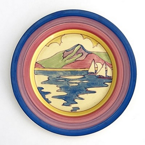 888 - Clarice Cliff for Newport Pottery, a Gibraltar plate, concentric ring border, Bizarre marks, 23cm di... 