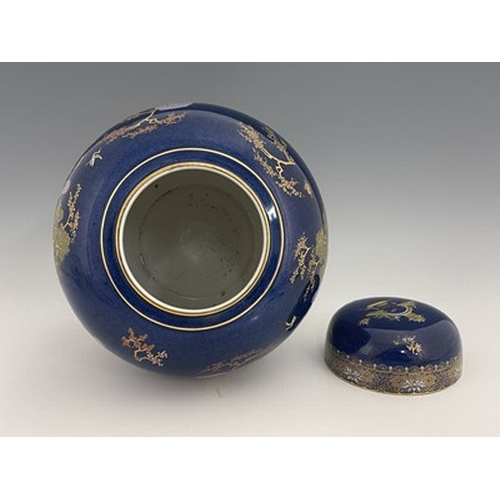 892 - Carlton ware, a large Wilshaw & Robertson ginger jar and cover, chinoiserie landscape on blue ground... 