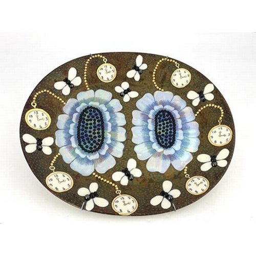 893 - Birger Kaipiainen (Finnish, 1915-1988), Dish Duetto, oval ceramic dish, Arabia Art, Finland, 1983, f... 