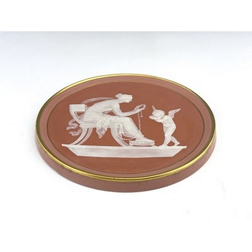 902 - Albion Birks for Minton, a pate sur pate plaque, circa 1910, pink ground, with Eros and Aphrodite ho... 