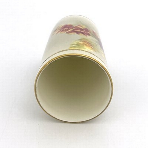 907 - Kitty Blake for Royal Worcester, a flower painted spill vase, cylindrical form, circa 1940, decorate... 