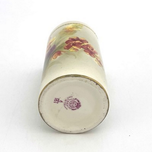 907 - Kitty Blake for Royal Worcester, a flower painted spill vase, cylindrical form, circa 1940, decorate... 