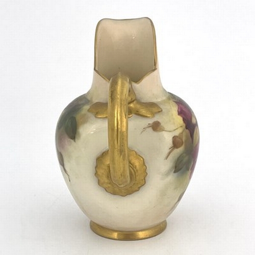 911 - A Royal Worcester rose painted flat back jug,