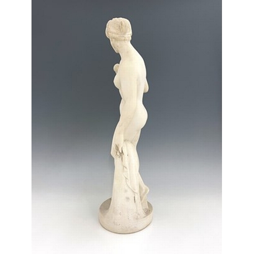 913 - Thomas Brock for Royal Worcester, Bather Surprised, a glazed parian figure, modelled as a nude woman... 