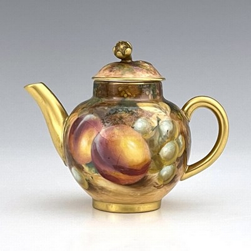 917 - Roberts for Royal Worcester, a miniature fruit painted teapot, signed and printed marks, 6.5cm high