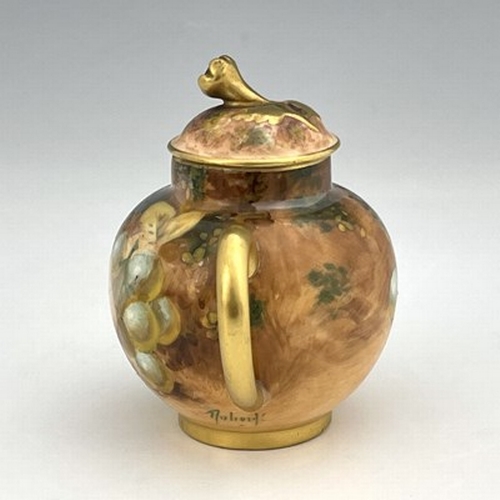 917 - Roberts for Royal Worcester, a miniature fruit painted teapot, signed and printed marks, 6.5cm high