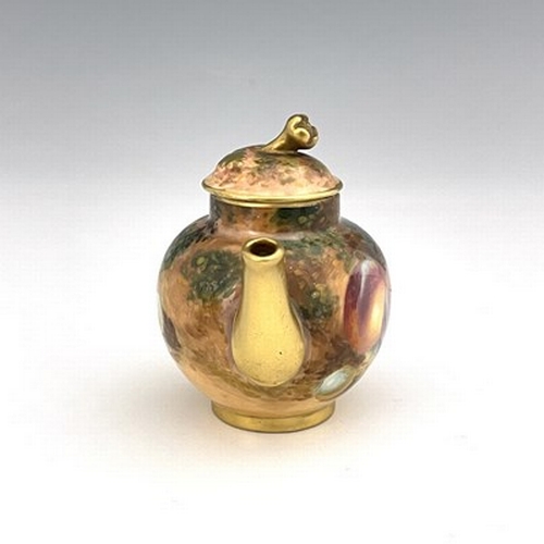 917 - Roberts for Royal Worcester, a miniature fruit painted teapot, signed and printed marks, 6.5cm high