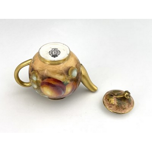 917 - Roberts for Royal Worcester, a miniature fruit painted teapot, signed and printed marks, 6.5cm high