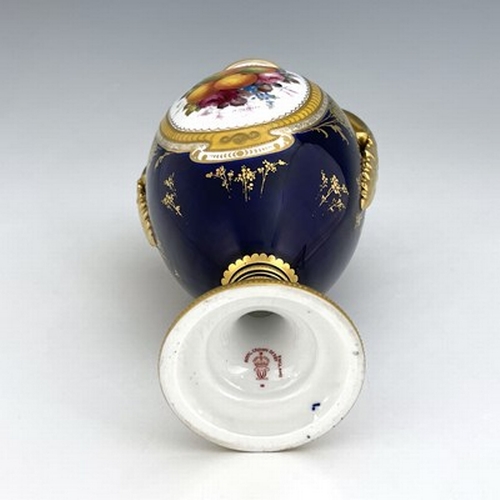 938 - Cuthbert Gresley for Royal Crown Derby, a fruit painted vase, 1903, twin handled pedestal urn form, ... 