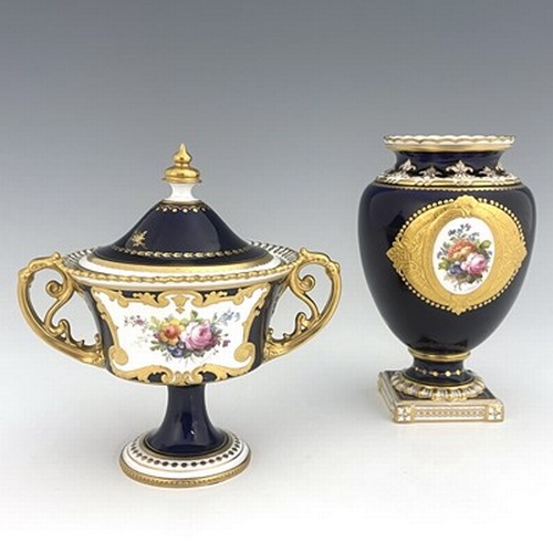 943 - Albert Gregory for Royal Crown Derby, two floral painted vases, 1913 and 1914, each with a bouquet o... 