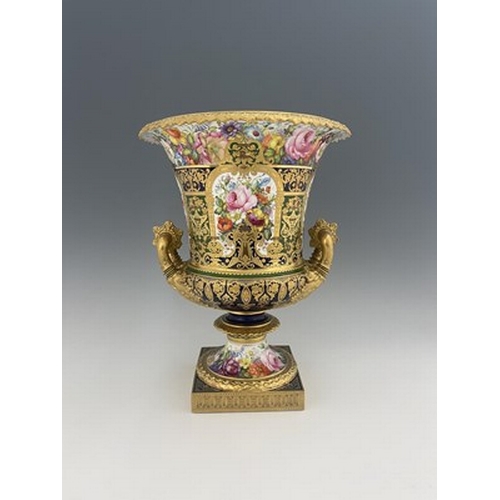 948 - Albert Gregory for Royal Grown Derby, a large floral painted Campana Urn vase, 1904, decorated with ... 