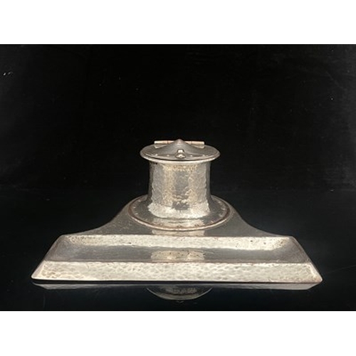 95 - Richard Rathbone, an Arts and Crafts silver plated copper inkwell, model 676 circa 1903, planished w... 