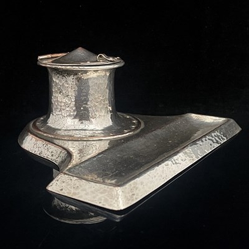 95 - Richard Rathbone, an Arts and Crafts silver plated copper inkwell, model 676 circa 1903, planished w... 