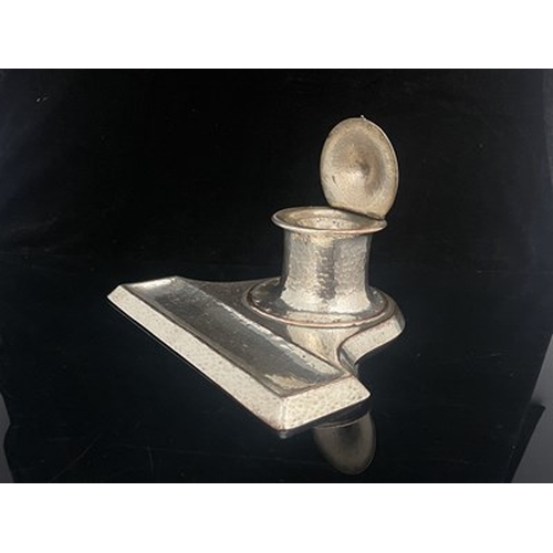 95 - Richard Rathbone, an Arts and Crafts silver plated copper inkwell, model 676 circa 1903, planished w... 