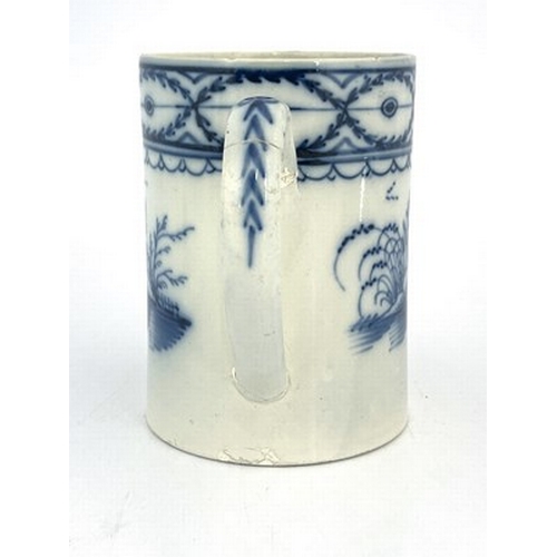 960 - An English pearlware tankard, circa 1770, cylindrical form, painted with a Chinese fisherman in a ri... 