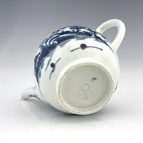 962 - A Worcester blue and white miniature teapot, crescent mark, circa 1760, painted in the Canonball pat... 