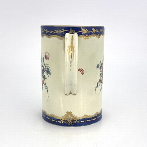 965 - A Worcester Dalhousie mug, crescent mark, circa 1785, cylindrical form, painted with a central oval ... 