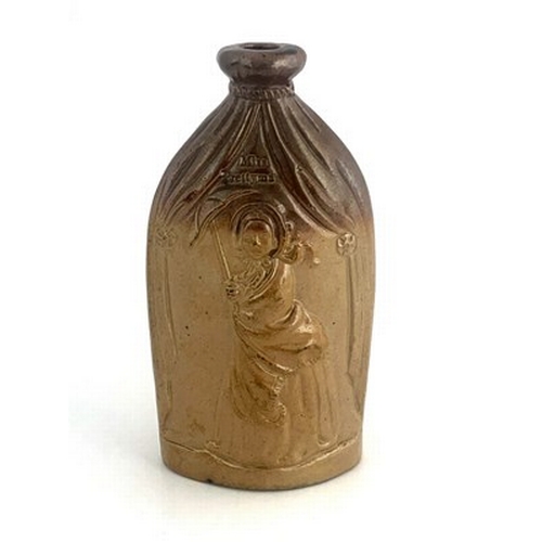 981 - A Doulton and Watts, Lambeth stoneware relief moulded reform flask with Miss Prettyman and Mr and Mr... 