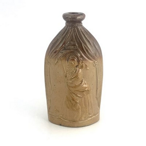 981 - A Doulton and Watts, Lambeth stoneware relief moulded reform flask with Miss Prettyman and Mr and Mr... 