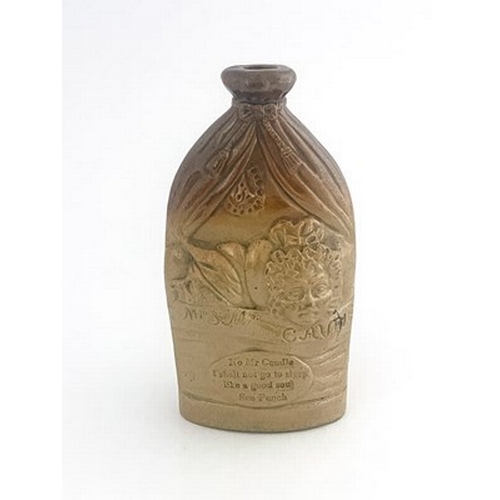 981 - A Doulton and Watts, Lambeth stoneware relief moulded reform flask with Miss Prettyman and Mr and Mr... 