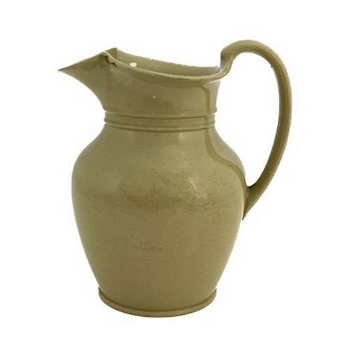 987 - A Wedgwood drabware jug, circa 1800, shouldered form with lobed lip and banded neck, impressed marks... 