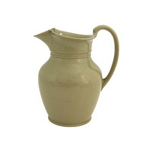 987 - A Wedgwood drabware jug, circa 1800, shouldered form with lobed lip and banded neck, impressed marks... 