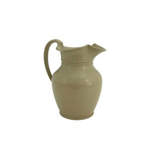 987 - A Wedgwood drabware jug, circa 1800, shouldered form with lobed lip and banded neck, impressed marks... 