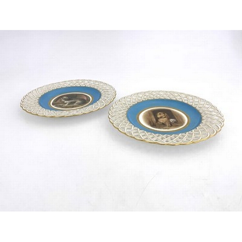 995 - Henry Mitchell for Minton, a pair of cabinet plates, circa 1880, circular form decorated with annota... 