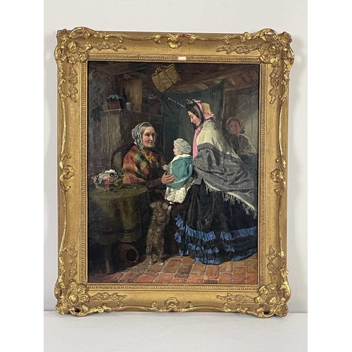 457 - James Wyon (British, 1804-1868), A Family Visit, signed and dated 1862 l.r., oil on canvas, 44 by 35... 