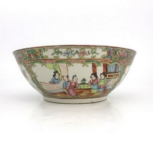 176 - A Chinese Canton Famille rose bowl, Qing Dynasty, 19th Century, decorated with panels of narrative f... 