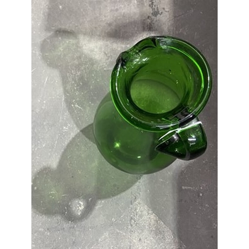 209 - Large hand blown green jug, 43cm high