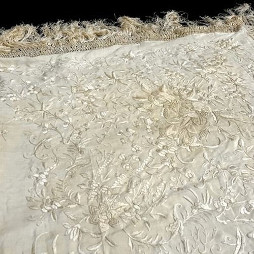 220A - A Victorian embroidered silk piano shawl, together with two 1