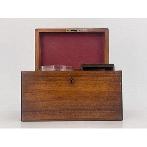 223 - A Victorian rosewood and mahogany tea caddy, circa 1870, cuboid form with ebonised moulded edges, th... 