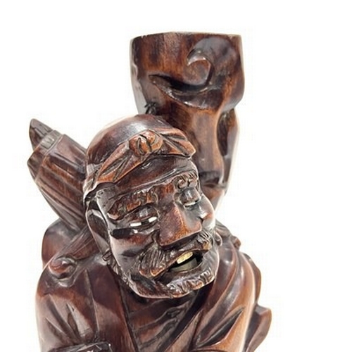 237 - A Chinese root carving of an elder, standing holding a knurled staff, 31cm high