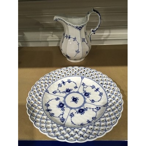 A Royal Copenhagen blue fluted lace pattern jug, baluster form, shape ...