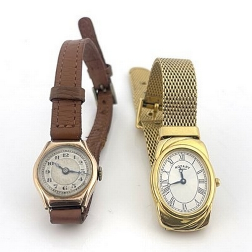 412B - A 9 carat gold ladies wristwatch, circa 1930, together with a Rotary gold plated watch (2)