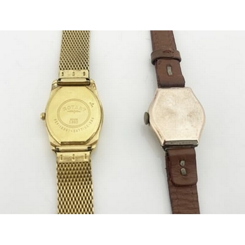 412B - A 9 carat gold ladies wristwatch, circa 1930, together with a Rotary gold plated watch (2)