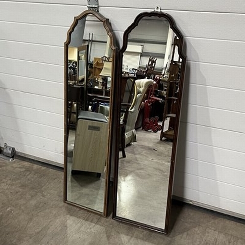 769 - Two converted cheval mirrors 33 x 128 cm, and 36 x 130 cm, together with a oval, gilt, bevelled edge... 