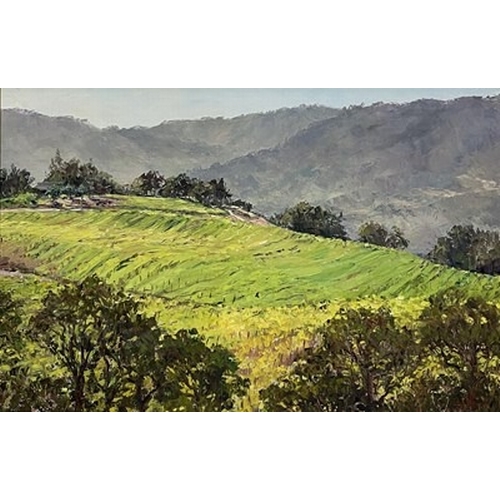 771 - Hope Stevenson (American 1939-2015), Californian Vineyard, oil on board, signed, 58cm x 89cm, framed