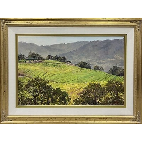 771 - Hope Stevenson (American 1939-2015), Californian Vineyard, oil on board, signed, 58cm x 89cm, framed