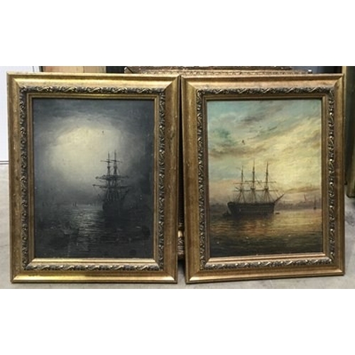 796 - British School, late 19th Century, marine scenes - at moonlight and dusk, a pair, oil on board, 30 b... 