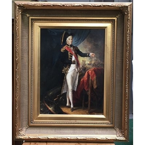 810 - Johnny Gaston (1955), Nelson - Battle of the Nile, signed l.r., oil on board, 40 by 30cm, gilt frame