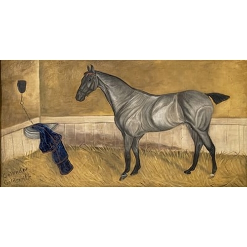 814 - Collender Goldsmith (British, late 19th/early 20th Century), a grey horse in a stable, blue saddle c... 