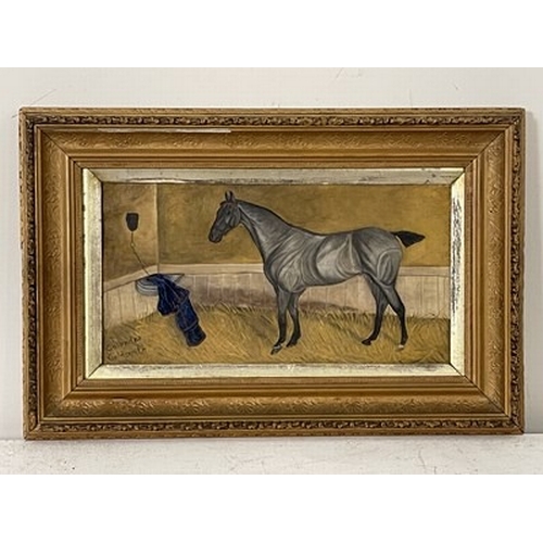 814 - Collender Goldsmith (British, late 19th/early 20th Century), a grey horse in a stable, blue saddle c... 